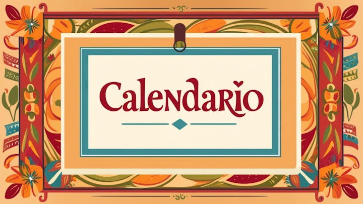 Colorful, decorative sign with the word "Calendario" (calendar in Spanish) surrounded by floral patterns.