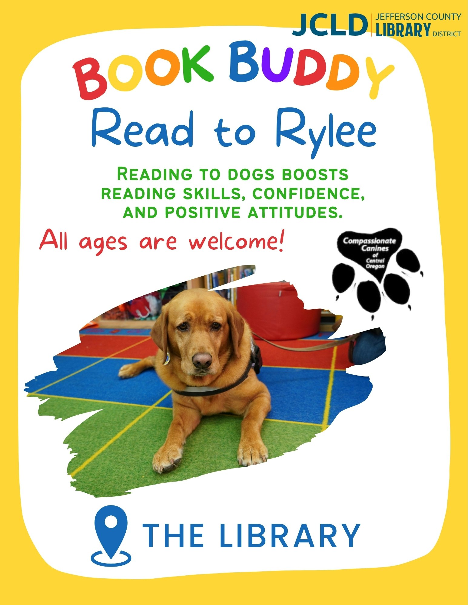 A library program invites readers of all ages to boost skills by reading to a dog named Rylee.