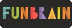The image displays the word "FUNBRAIN" in colorful letters against a black background.