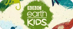 The image features the "BBC Earth Kids" logo surrounded by colorful illustrations of animals and nature.