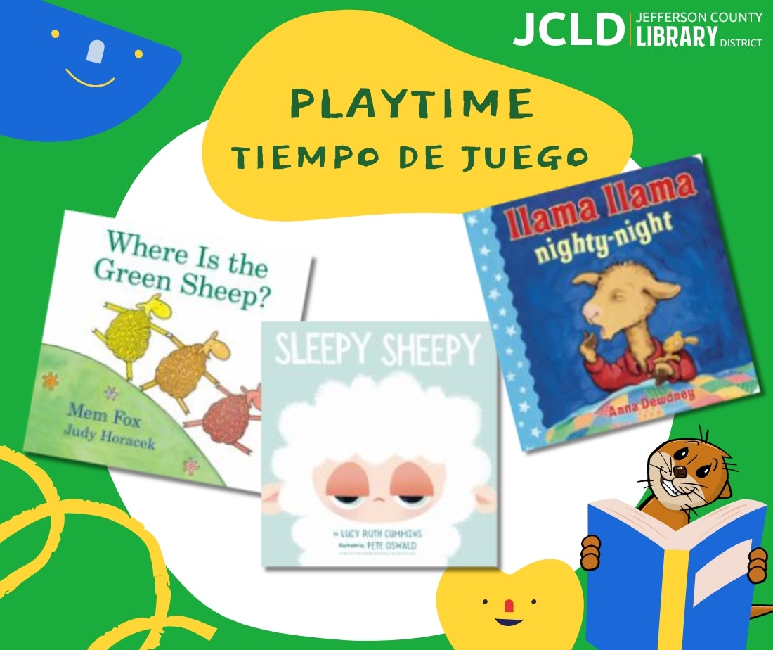 The image features children’s books titled "Where Is the Green Sheep?", "Sleepy Sheepy", and "Llama Llama Nighty-Night" with a playful design.