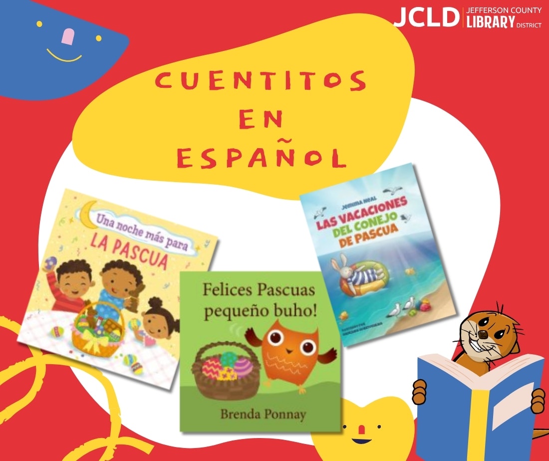 A colorful graphic promoting Spanish children's books about Easter, featuring three titles.