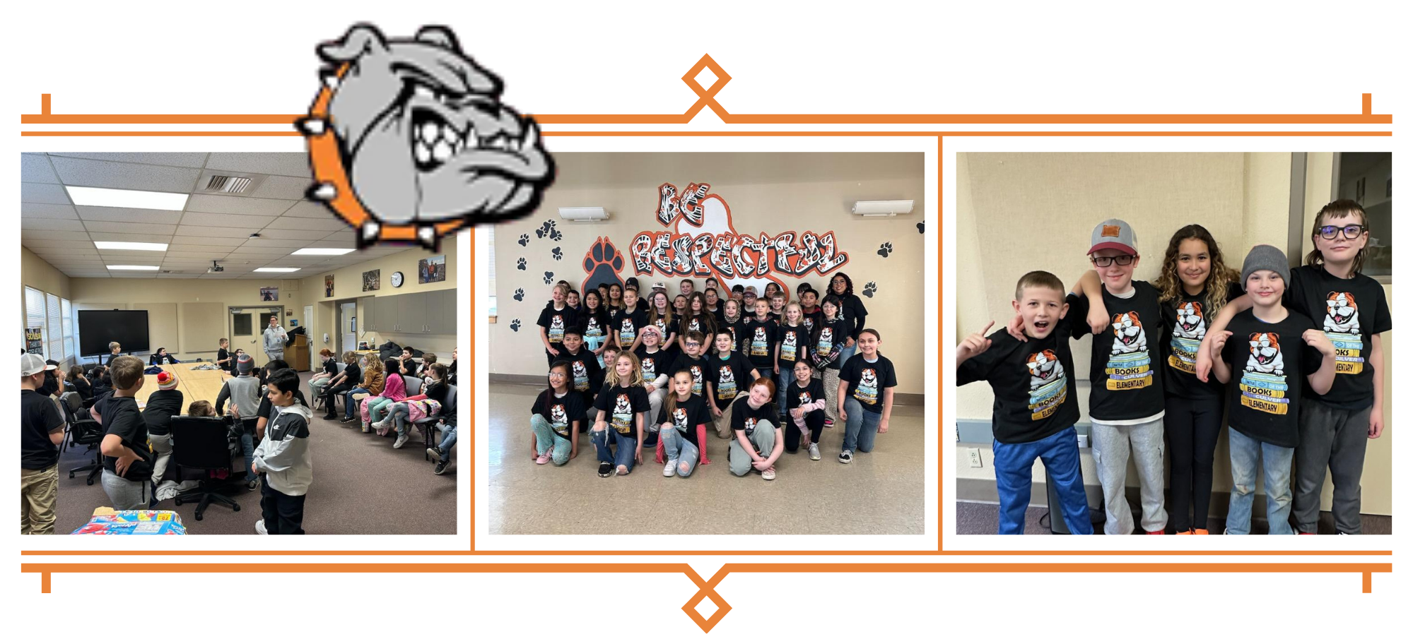 The image shows a group of students wearing matching shirts, participating in activities at a school or community event that promotes teamwork and engagement.