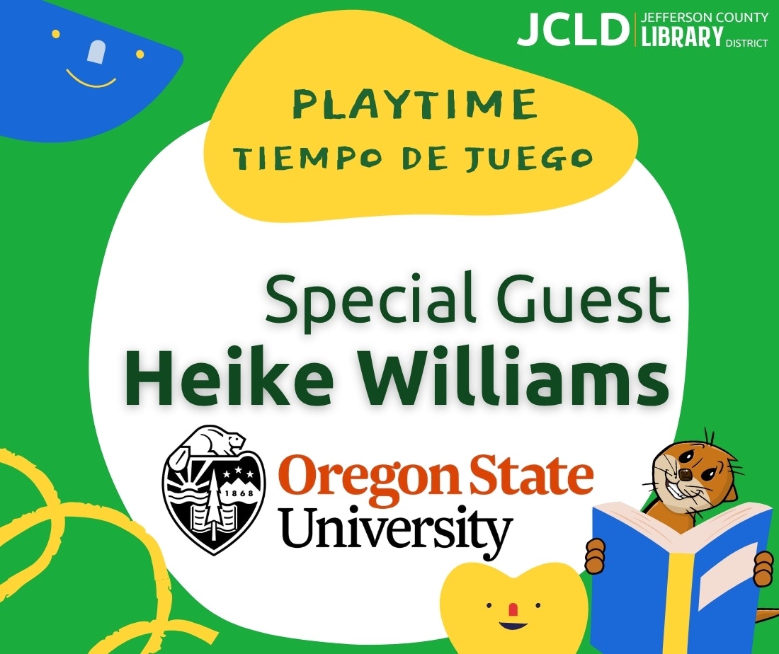Event announcement for a playtime session featuring special guest Heike Williams from Oregon State University, hosted by JCLD.