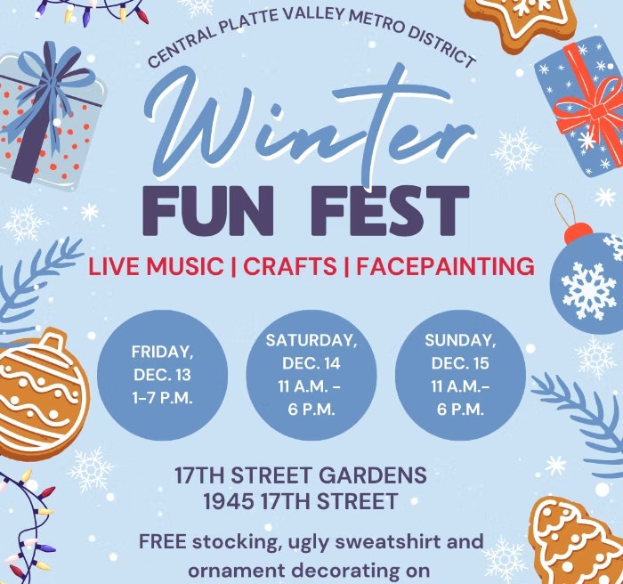 Winter Fun Fest: Live music, crafts, face painting. Dec 13-15 at 17th Street Gardens. Free stocking & decorating.