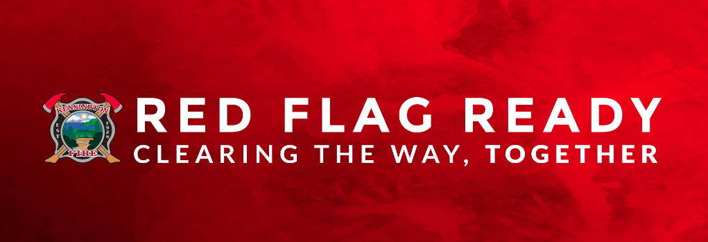 Red background with text: "Red Flag Ready: Clearing the Way, Together" and a fire department emblem.