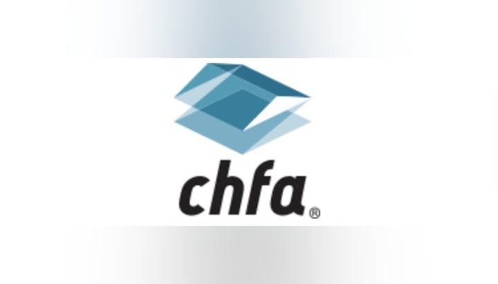 Logo with geometric shapes above the text "chfa®".