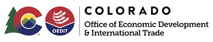 Logo for Colorado's Office of Economic Development & International Trade (OEDIT) with mountain, tree, and emblem designs.