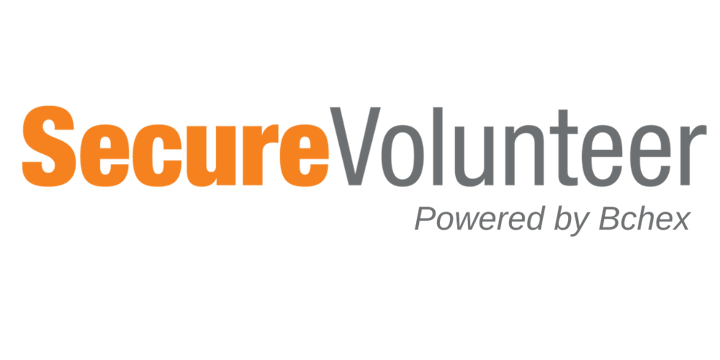 "SecureVolunteer Powered by Bchex" logo with orange and gray text.