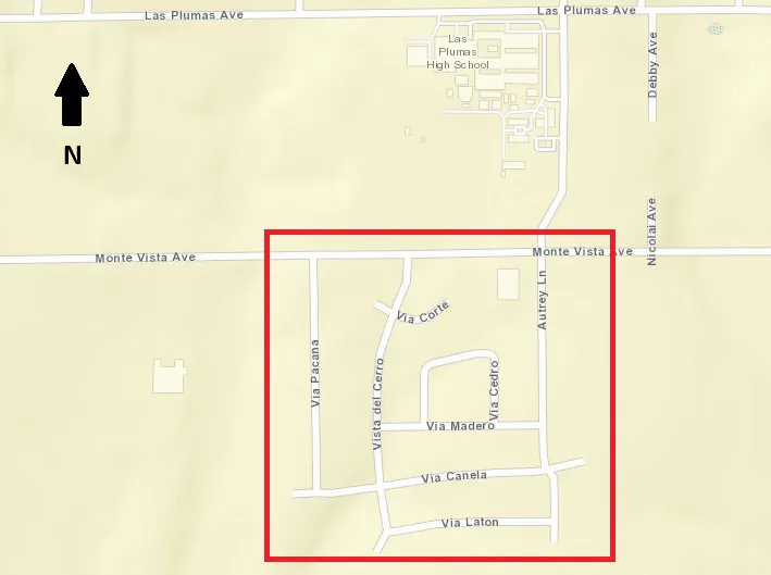 The image shows a map section with streets like Monte Vista Ave and various smaller streets, indicating a residential area.