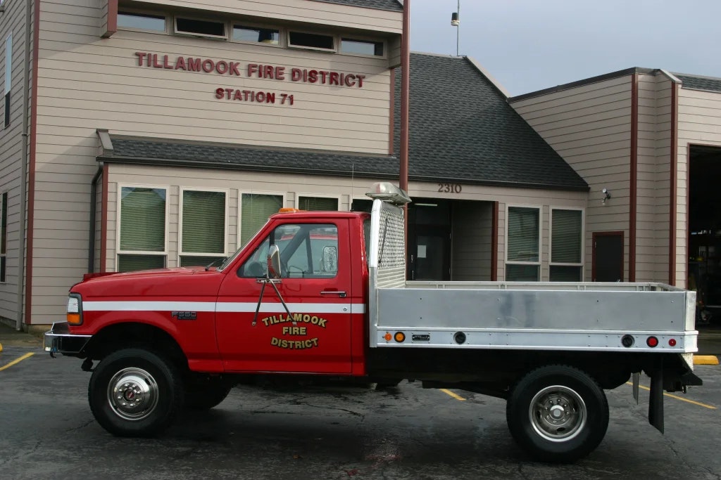 red truck with flat bed