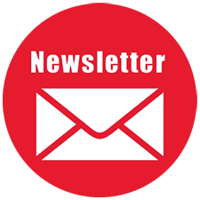 A red newsletter icon with a white envelope symbol.