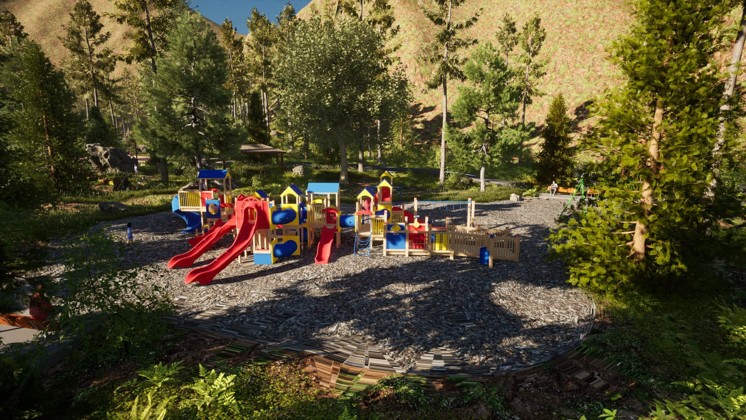 May contain: play area, outdoor play area, outdoors, grass, nature, park, plant, tree, vegetation, land, woodland, and grove