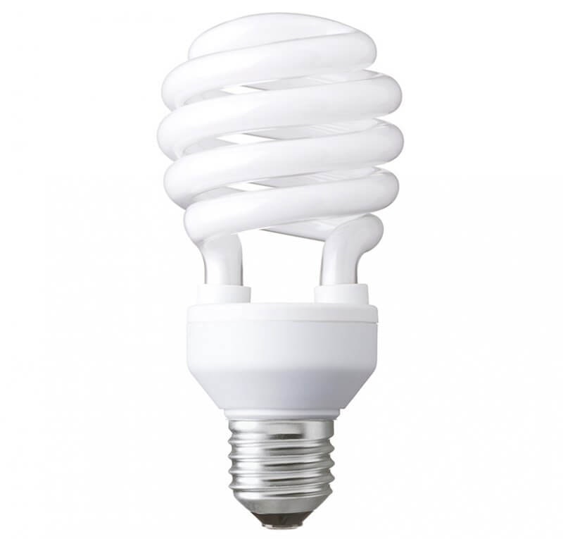 A compact fluorescent light bulb with a spiral design.