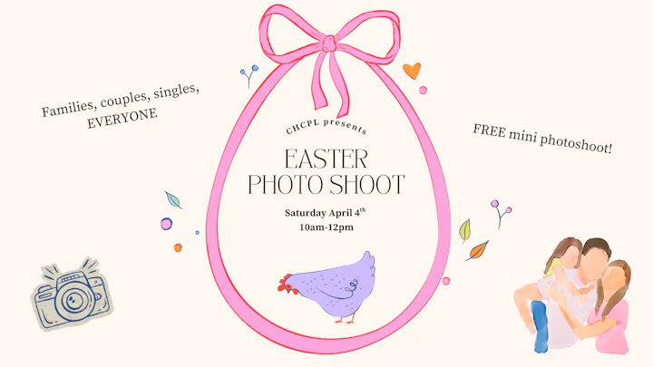 Free Easter photo shoot for families, couples, and singles on April 4th from 10am-12pm. Join in the fun!