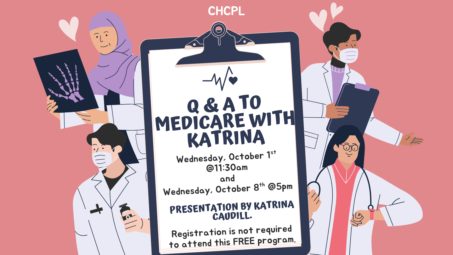 Q&A to Medicare with Katrina, October 1st & 8th. Presentation by Katrina Caudill. Free program, no registration required.