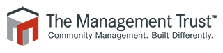 The image contains a logo titled "The Management Trust" with a geometric red and grey icon