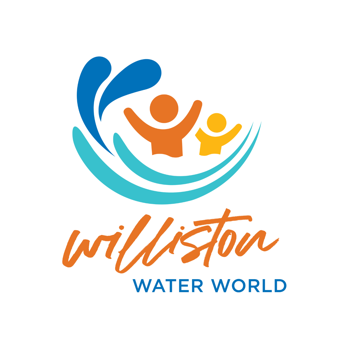 Logo of "Williston Water World" with abstract figures and water splash design.