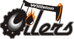 A logo featuring a gear, a hacksaw, and the text "Williston Oilers" with flame motifs.