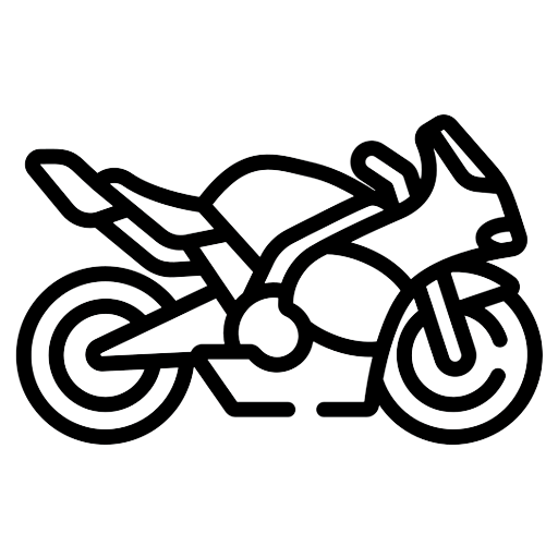 A stylized line drawing of a motorcycle.