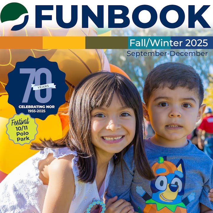 Kids smiling with balloons, "FUNBOOK Fall/Winter 2025", celebrating 70 years, Festival 10/11 Polo Park.