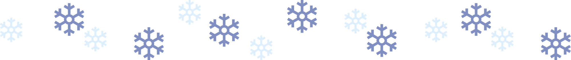 Snowflakes of varying shades of blue arranged diagonally against a black background.