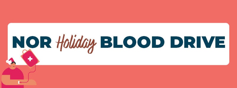 The image promotes a holiday blood drive, encouraging participation in a donation event.
