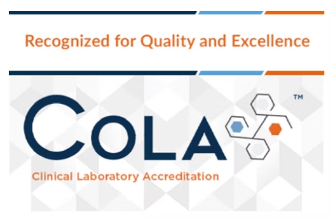 COLA logo with tagline "Recognized for Quality and Excellence" and text "Clinical Laboratory Accreditation."
