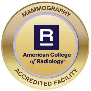 The image shows a seal indicating accreditation from the American College of Radiology for mammography facilities.