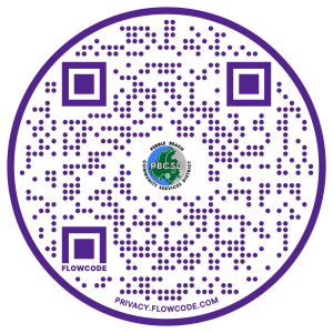 A purple circular Flowcode QR code with a logo in the center and the URLs "PRIVACY.FLOWCODE.COM" around the edge.