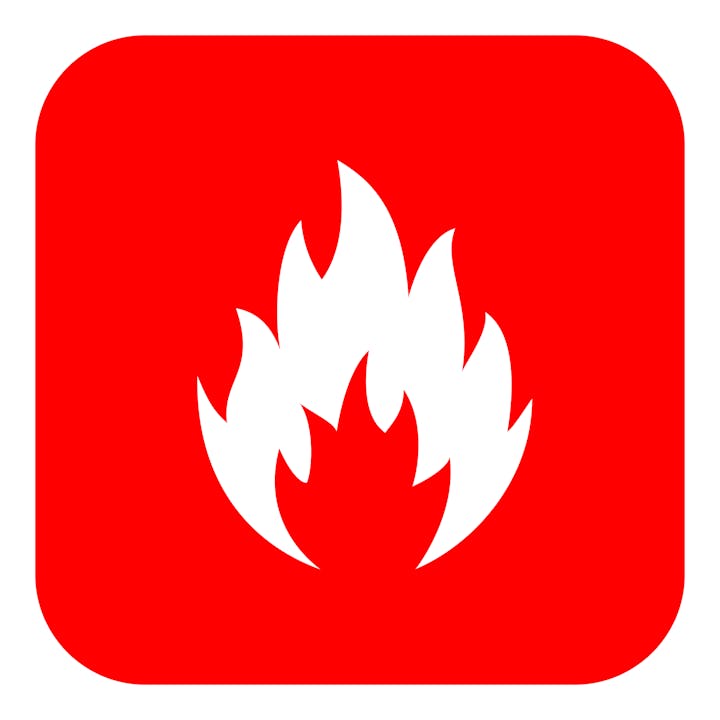 White flame icon on a red background, symbolizing flammable material.