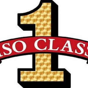 Number 1 with a diamond pattern inside and a banner across reading "CLASS" on a white background.