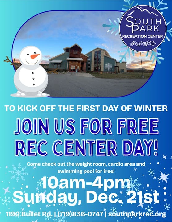 Free Rec Center Day at South Park on Dec. 21, 10am-4pm. Check out the weight room, cardio area, and pool! 1190 Bullet Rd.