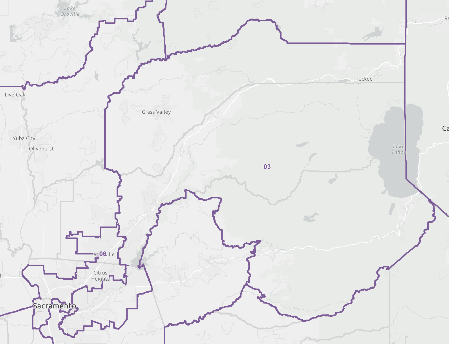 Map showing district boundaries near Sacramento, Grass Valley, and Truckee, with Lake Tahoe to the east.
