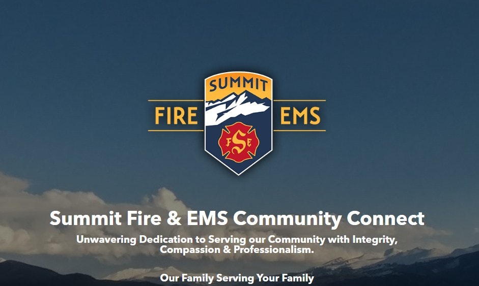 The image features the Summit Fire & EMS logo and emphasizes dedication to community service with integrity and professionalism.