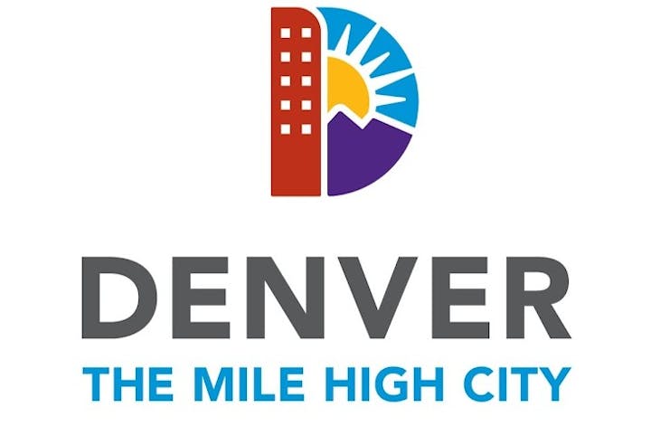 A logo with the word "DENVER" and the slogan "THE MILE HIGH CITY," featuring a stylized building, sun, and mountain.
