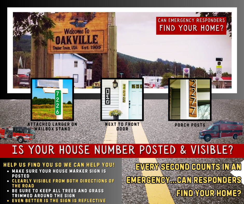 Tips for house number visibility in emergencies: use large, reflective signs on mailbox stands, near doors, or on porch posts.