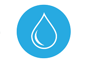 Blue water drop icon on a white background.