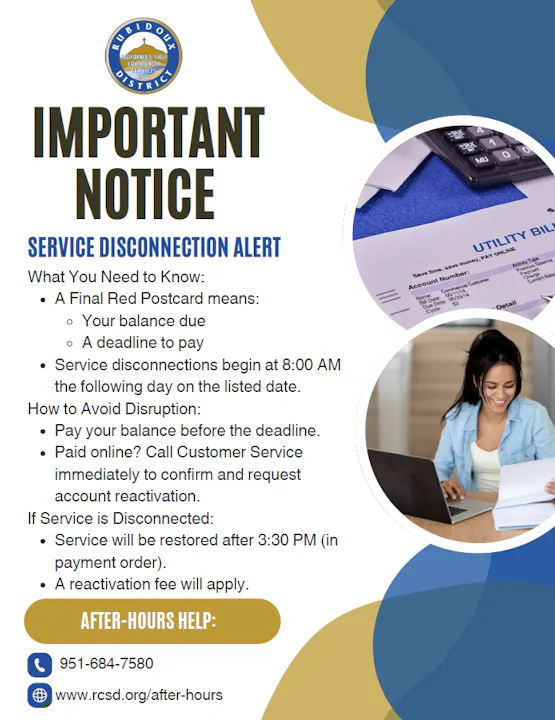 Important notice about service disconnection: pay your balance by the deadline to avoid disruption. Reactivation fees may apply.