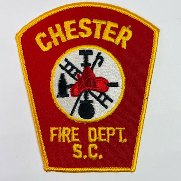 Chester Fire Dept. S.C. patch with firefighting symbols on a red background.