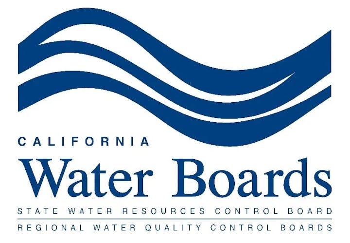 The image features the logo of the California Water Boards, focusing on water resource management.