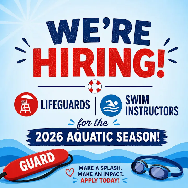 Hiring lifeguards and swim instructors for the 2026 aquatic season. Apply today to make an impact!