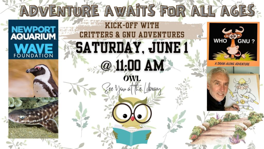 An event poster for an aquarium foundation with animals, a date, time, and author's photo.
