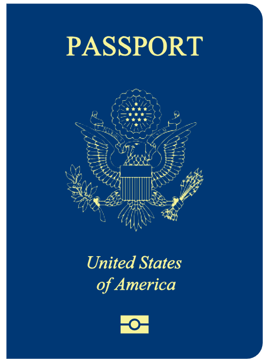 Blue United States passport cover with the Great Seal and a biometric symbol.