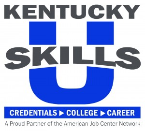 A logo with "KENTUCKY SKILLS U" and the slogan "CREDENTIALS > COLLEGE > CAREER," indicating an educational or job training program.