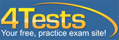A logo with the text "4Tests Your free, practice exam site!" against a blue and gold background.