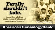 Advertisement for America's GenealogyBank, emphasizing the preservation of family history with over a billion digital records.