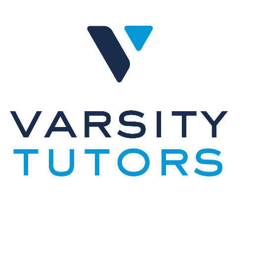 Logo of "Varsity Tutors" depicting a stylized 'V' with two triangles above the company name in blue font.