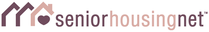 A logo with stylized houses, a heart shape, and the text "seniorhousingnet."