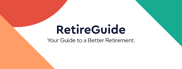 A logo for "RetireGuide" with the tagline "Your Guide to a Better Retirement" amidst a colorful geometric background.